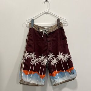 Rip Curl Men's Maroon Palm-Print Board Shorts